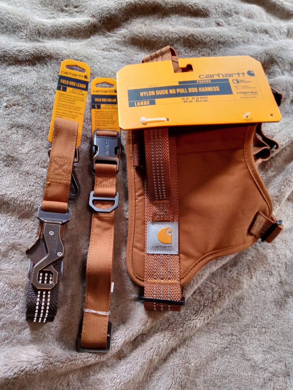 NWT • MATCHING SET • CARHARTT Dog Harness, Collar & Leash (Brown) LRG